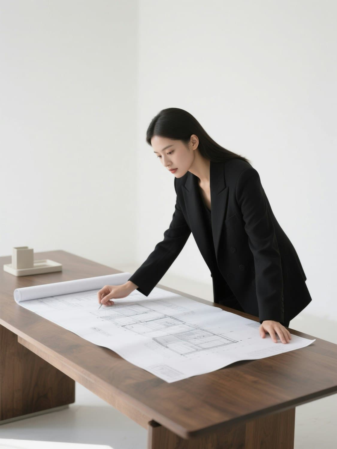 Reviewing renovation drawings and project plans on site